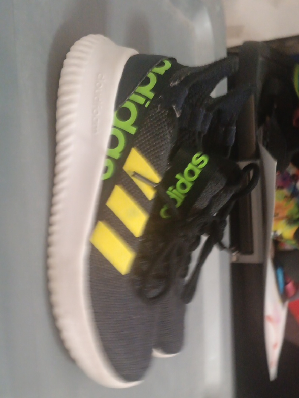 adidas Kids Black Sneakers with Neon Yellow and Green Accents
